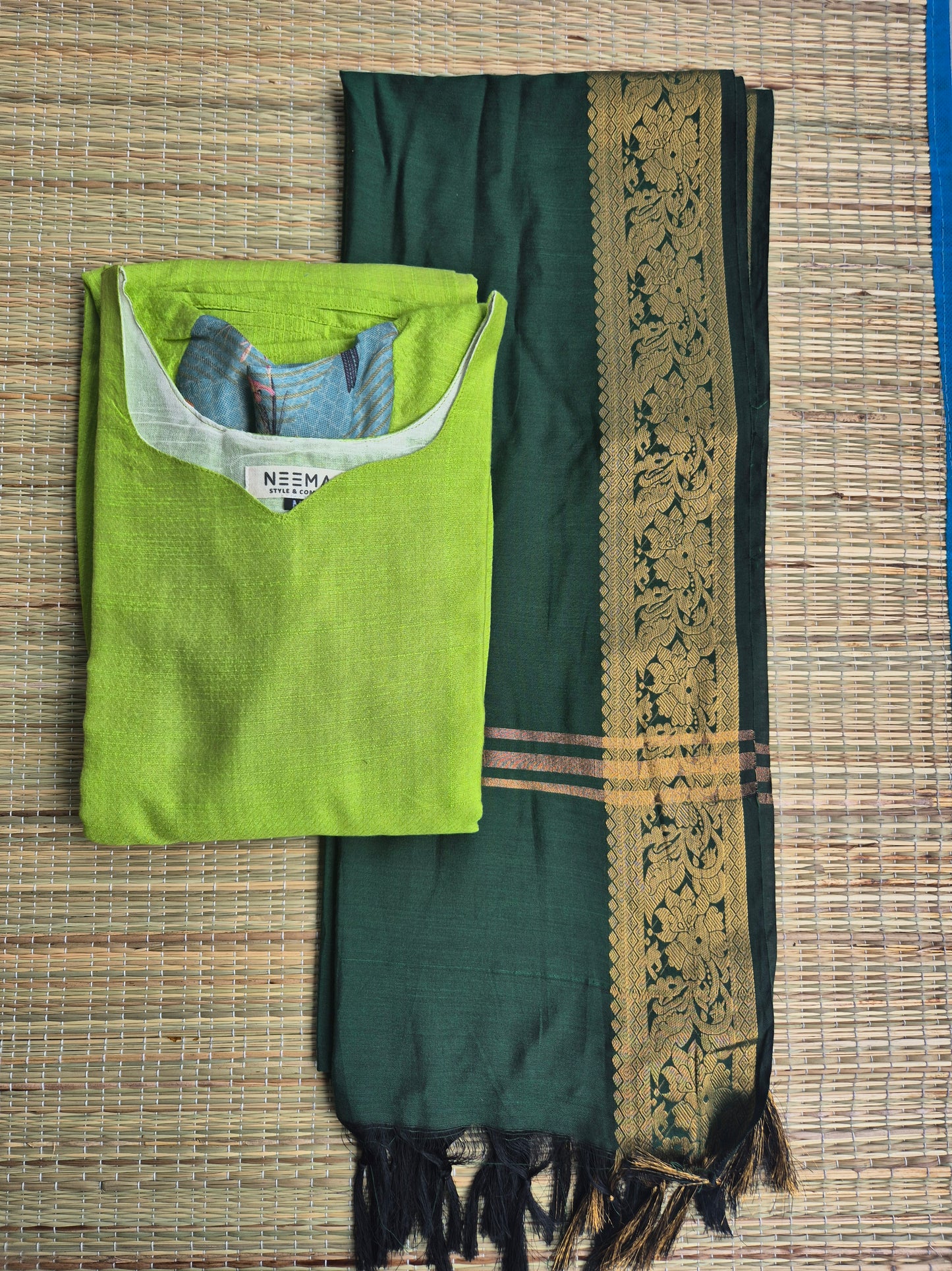 Silk Dupatta - Green - only Dupatta