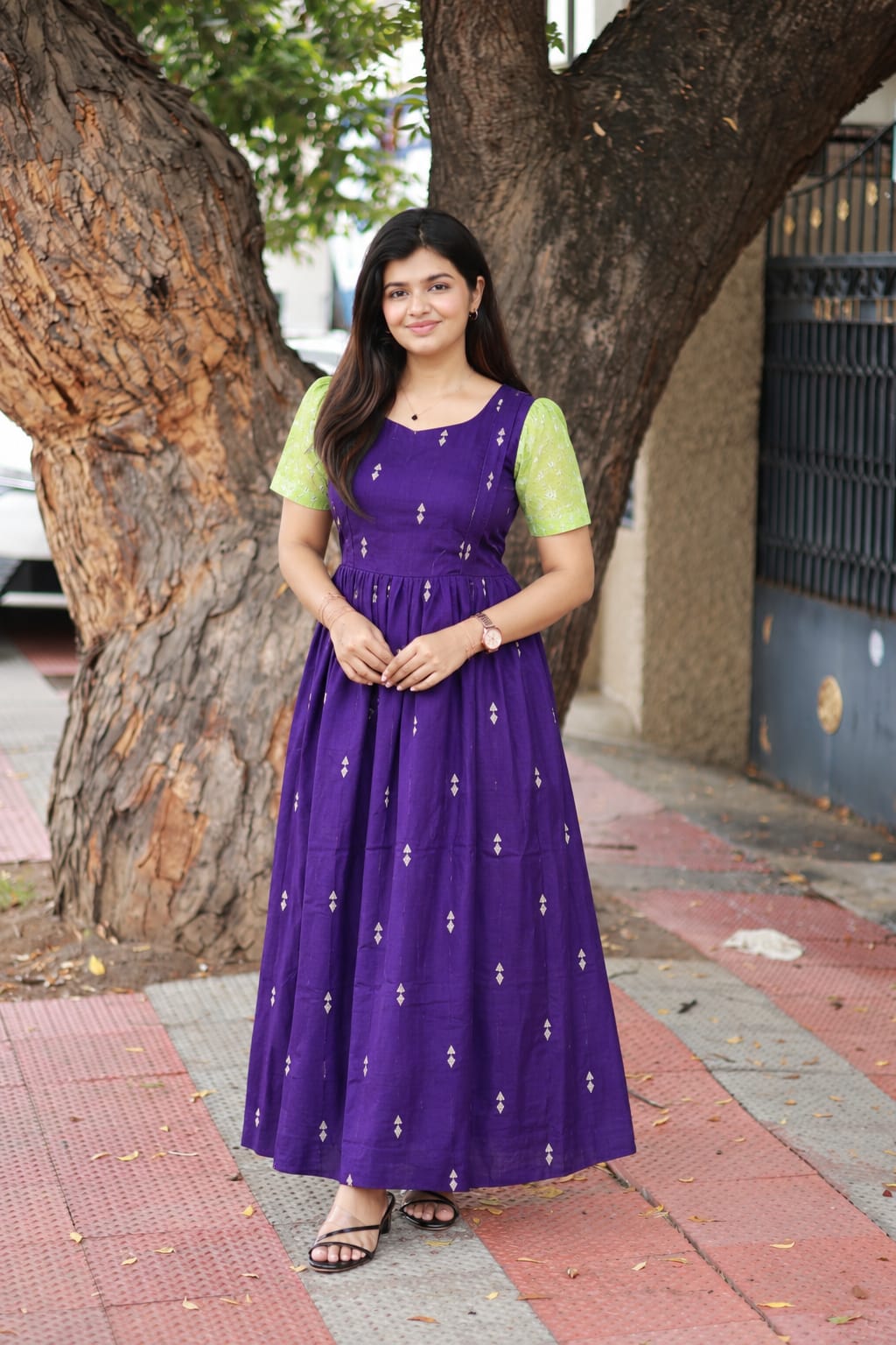 Raw Silk Maternity Feeding Gown| Maxi – Violet | Double Side Zip
