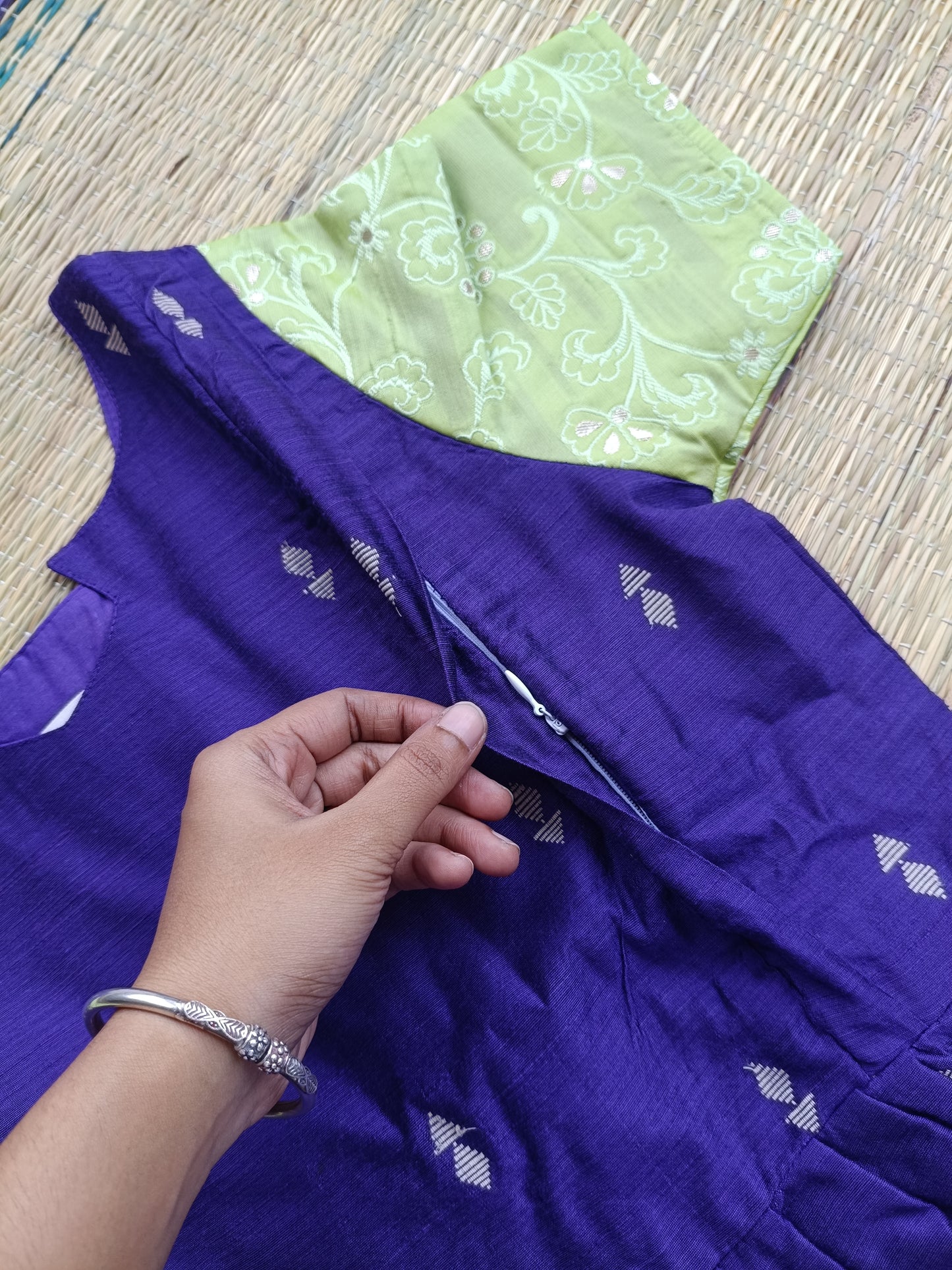 Raw Silk Maternity Feeding Gown| Maxi – Violet | Double Side Zip
