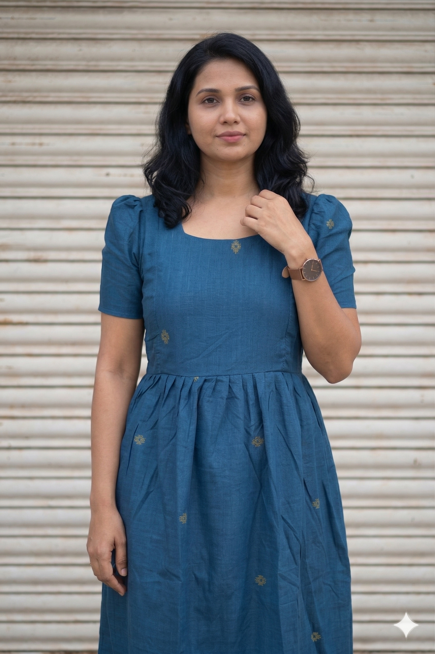Handloom Jamdani - Maternity / Feeding - Maxi/Gown - Cotton Lining - Double side Zips -Rama Green - last pc in 4xl