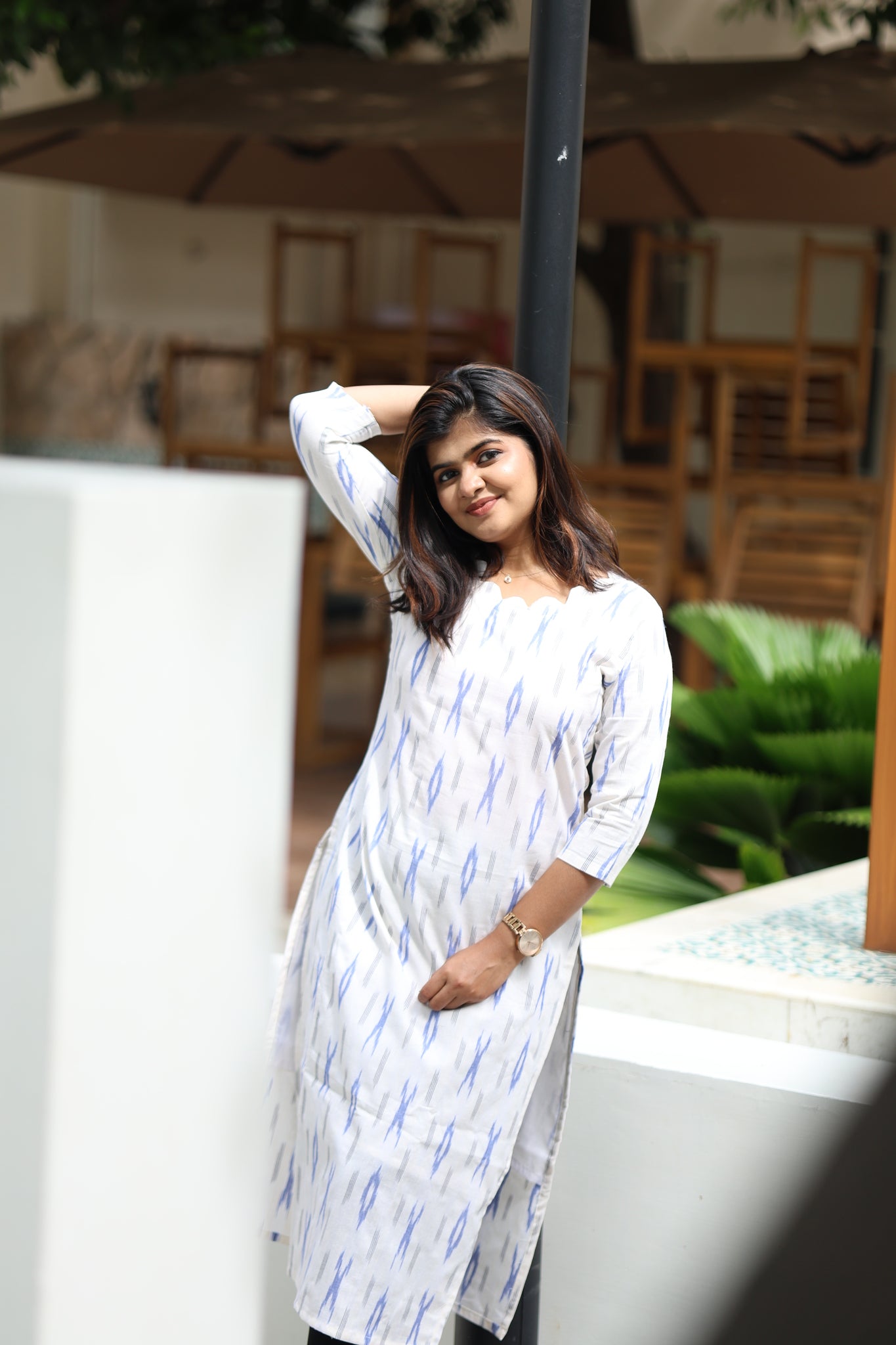 Office wear kurti  - Ikkat white - neemai