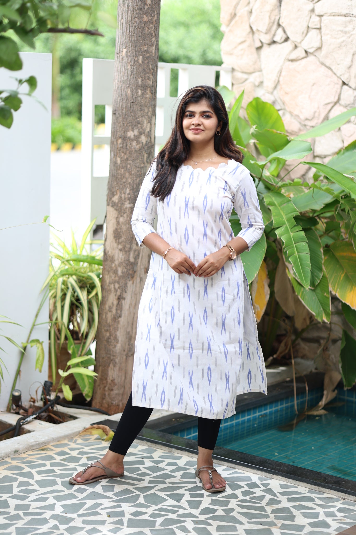 Office wear kurti  - Ikkat white - neemai
