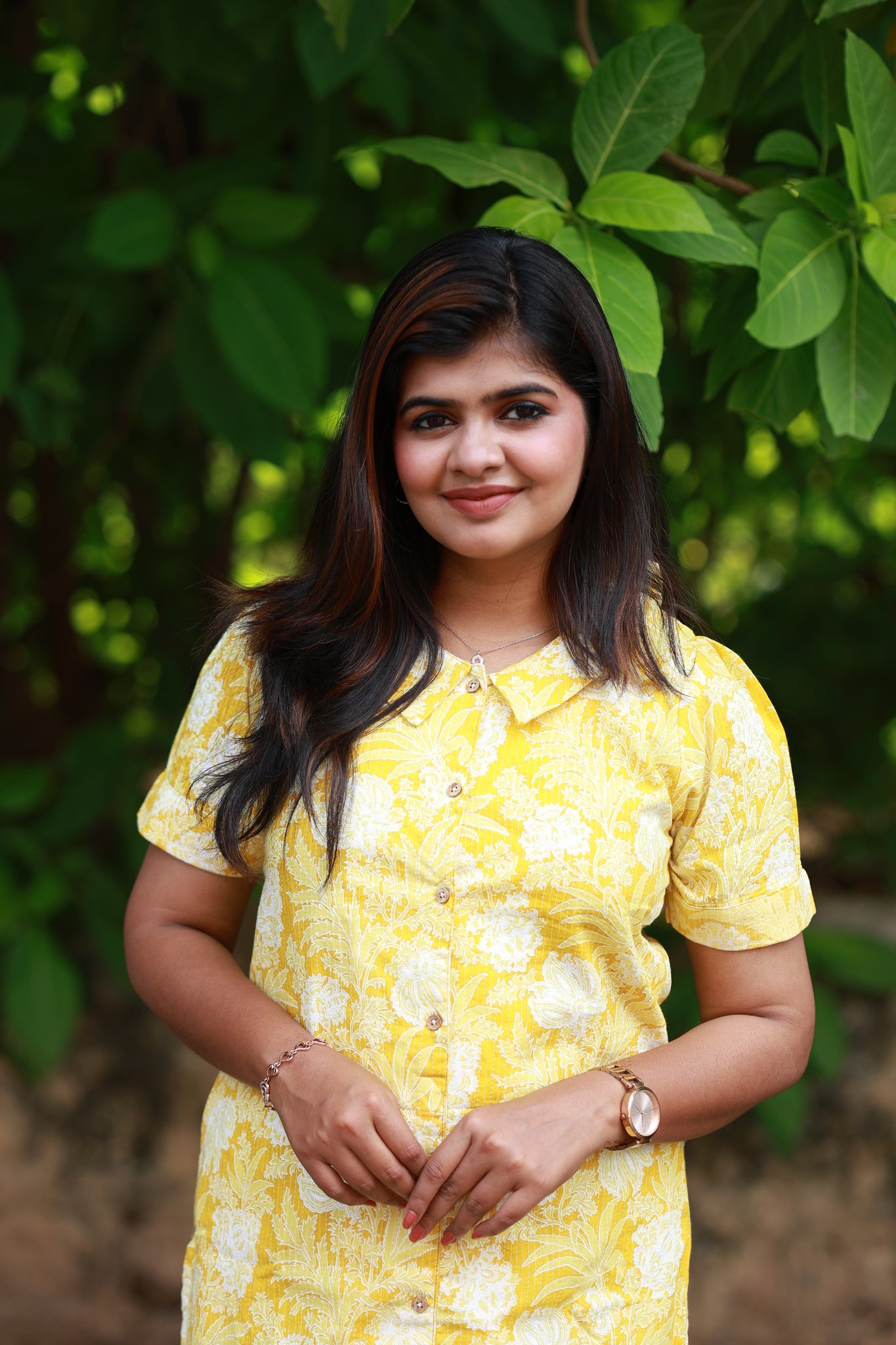 Lemon color flower print maternity kurti for comfort fit.