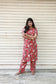 Co-ord set - Red floral maternity and regular wear co ord set with feeding friendly kurta and soft cotton fabric.