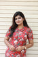 Co-ord set - Red floral cotton maternity and regular wear kurta with front buttons and matching pants