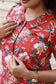Co-ord set - Red floral cotton maternity kurta pant set with soft collar and front button feeding access