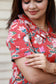 Co-ord set - Red floral cotton kurta with short sleeves for a relaxed fit 