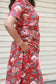 Co-ord set - Red floral cotton maternity and daily wear kurta with mom friendly side pocket
