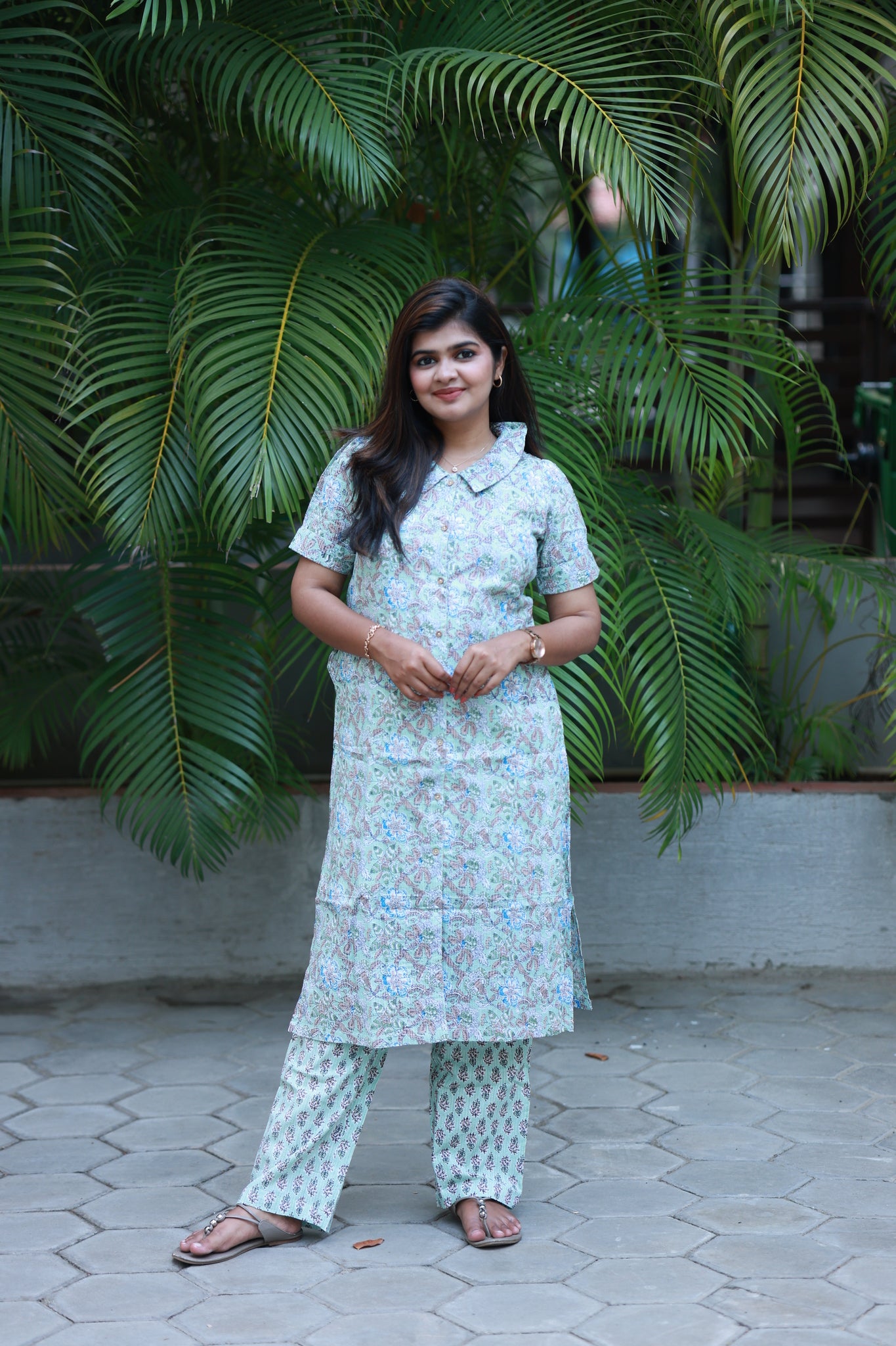 Co-ord set - Mint green floral maternity and regular co ord set in breathable cotton fabric