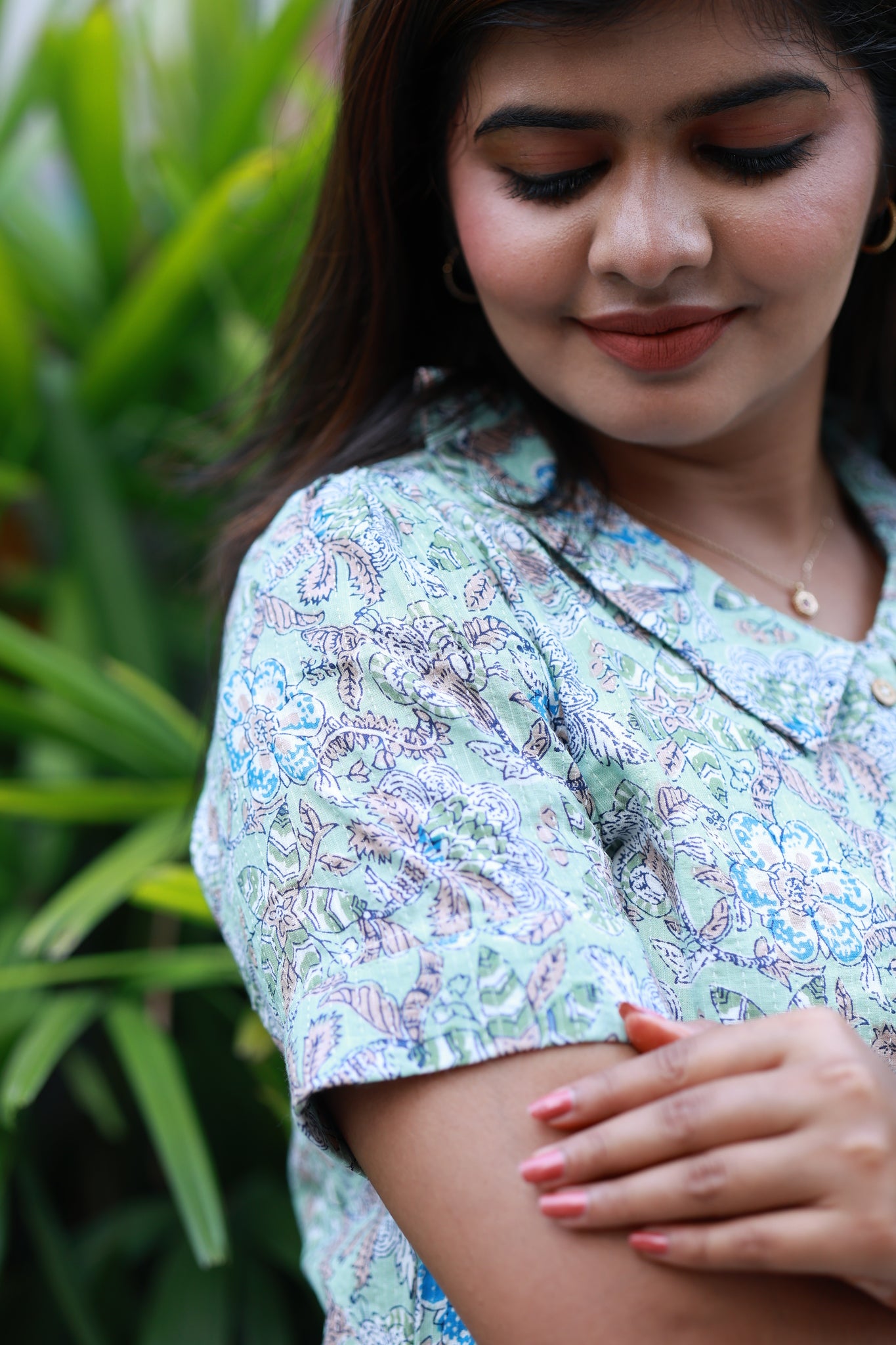 Co-ord set - Mint green cotton maternity kurta with short sleeves for a everyday comfort