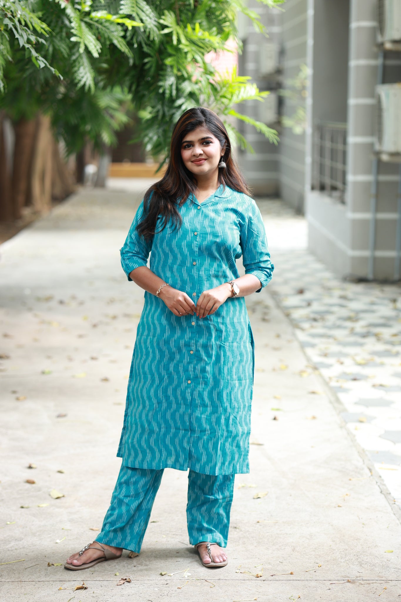 Co-ord set - Teal colour matching maternity and everyday wear kurta pant set, soft breathable cotton fabric.