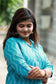 Co-ord set - Teal cotton ikat printed maternity and casual wear two-piece set, soft three-quarter sleeves detailing.