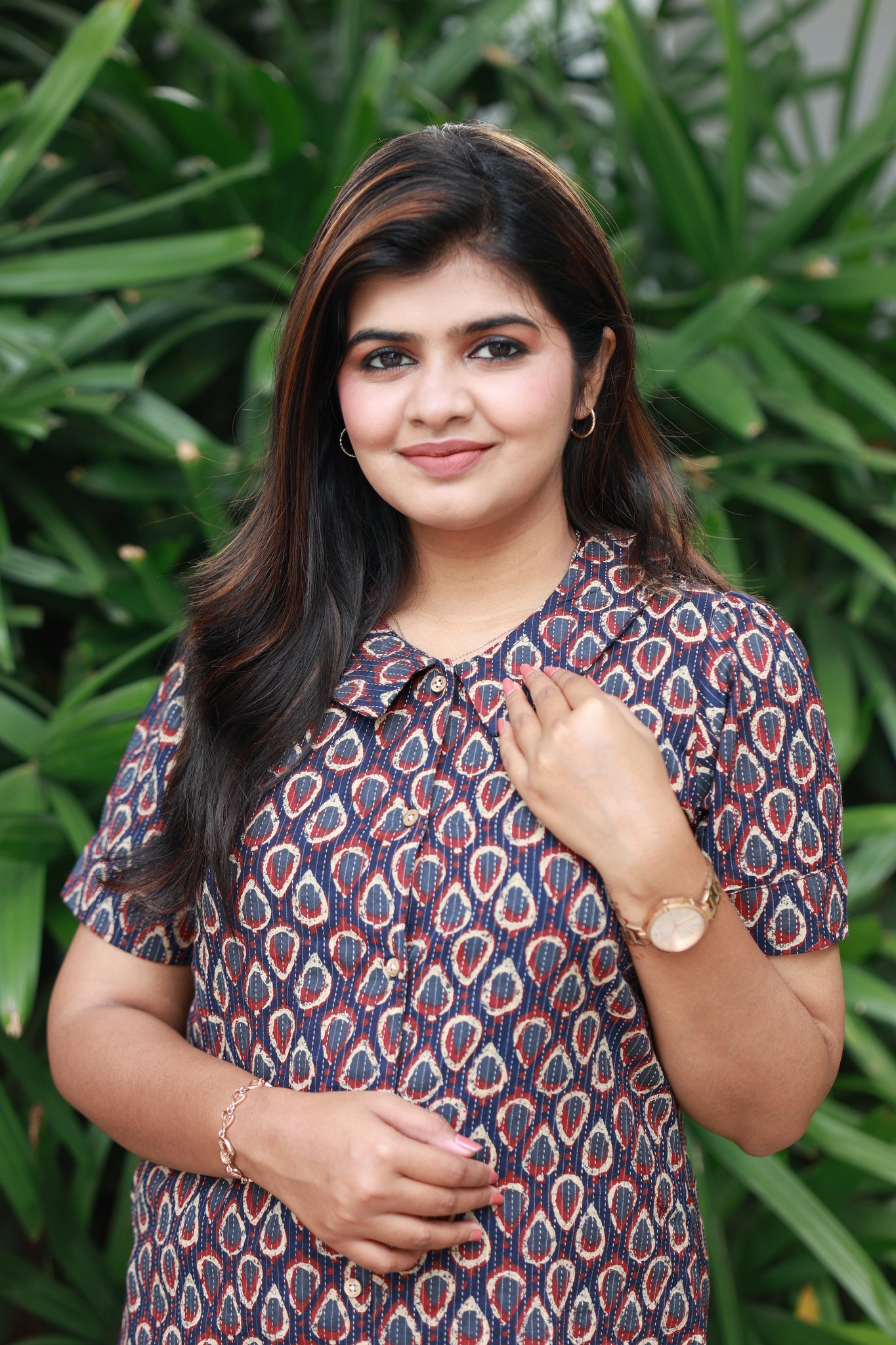 Navy blue printed maternity kurti designed for everyday comfort.