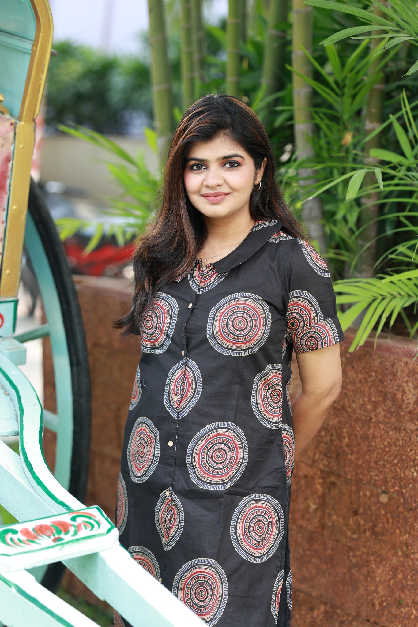 Top/Kurti - Black circle printed cotton kurti designed for everyday mom friendly wear.