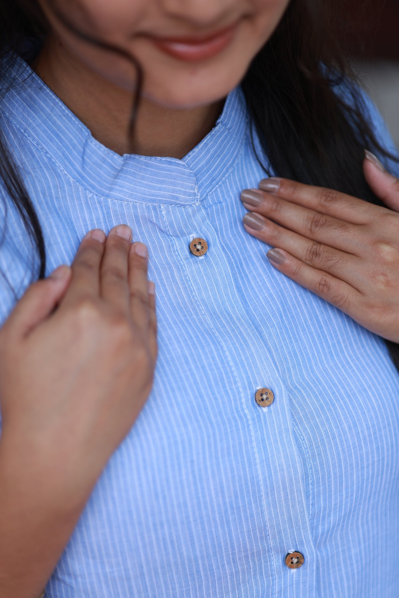 Blue Coordset - Blue and white stripes, 4 Button Feeding, Mom Friendly Wear