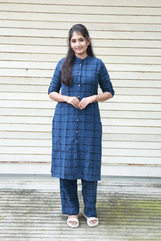 Coordset- Ink Blue checks, Lightweight fabric suitable for all seasons, Feeding Friendly Co-ords
