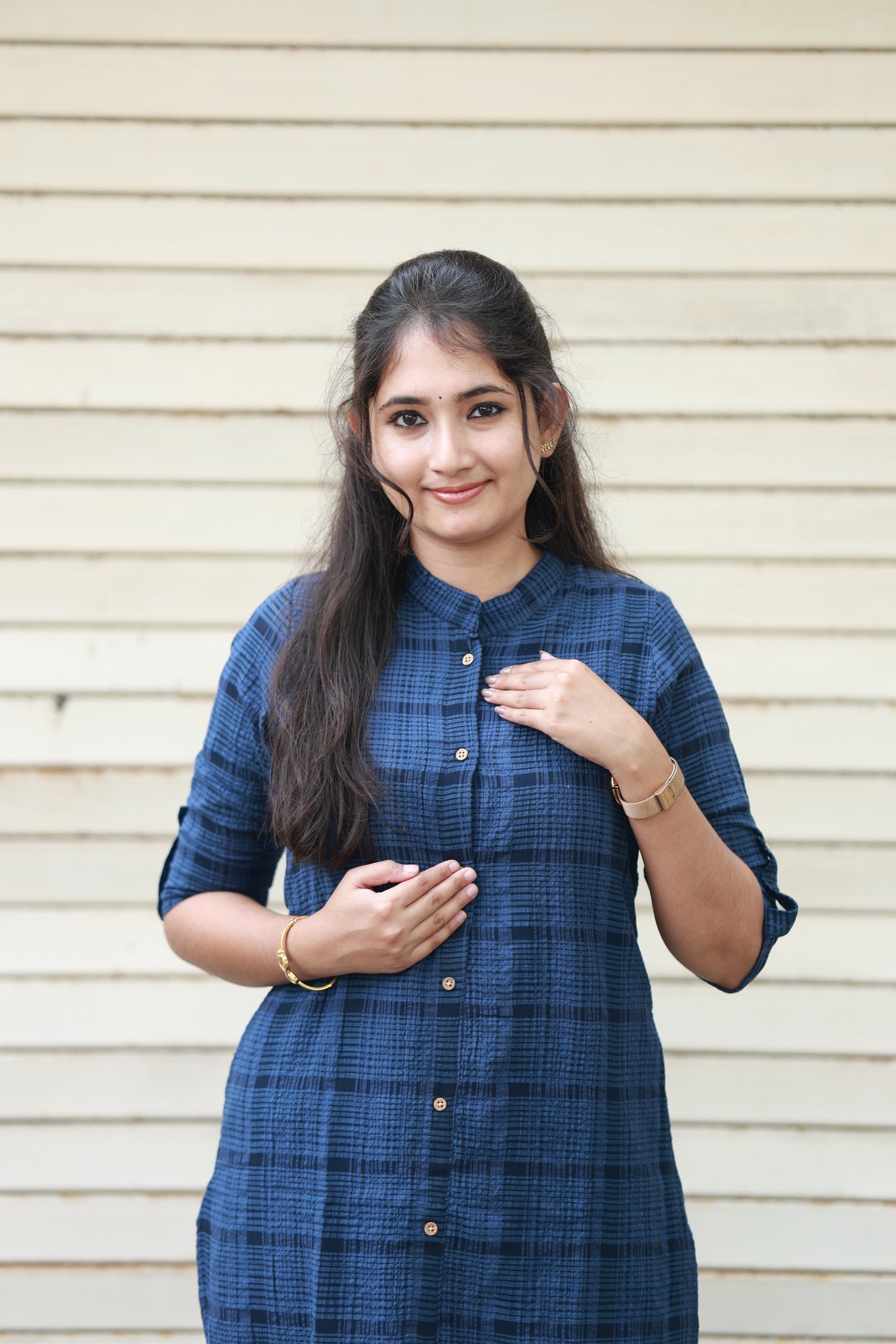 Coordset- Ink Blue checks, Top with Matching Pant