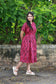 Maternity/Feeding Midi/Gown - Magenta ikat printed cotton maternity dress with hidden center zip, short sleeves and back tie for a comfortable all day wear.