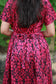 Maternity/Feeding Midi/Gown - Magenta ikat printed cotton maternity dress with adjustable waist tie for a comfortable fit.