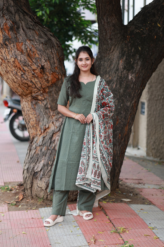 3 piece set [ kurta, pant and dupatta] - Hunter - neemai