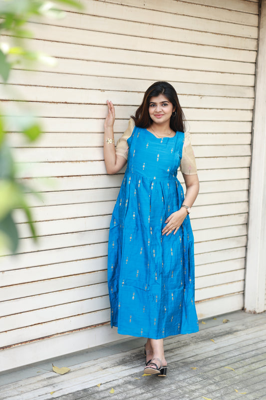 Neemai Sky Blue Raw Silk Maternity Maxi Dress, elegant festive maternity wear for pregnancy and postpartum, breathable comfortable maternity gown with stylish fit, plus size pregnancy wear