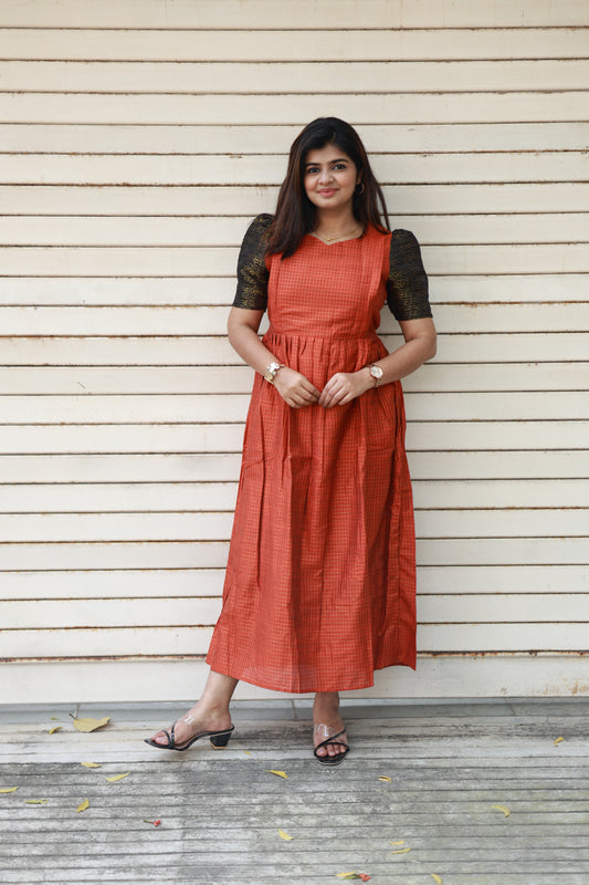 Neemai Rust Orange Raw Silk Maternity Maxi Dress, elegant festive maternity wear for pregnancy and postpartum, breathable comfortable maternity gown with stylish fit, plus size available