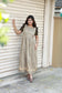 Neemai beige check silk maternity maxi dress, soft breathable fabric, pregnancy & nursing friendly gown, comfortable ethnic maternity wear, plus size available