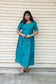 Neemai teal blue maternity maxi dress with feeding zip, soft silk fabric, pregnancy & nursing friendly gown, breathable ethnic maternity wear, plus size available