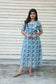 Maternity/Feeding Midi/Gown - Maternity midi gown in blue abstract print, breathable cotton wear, hidden feeding access 