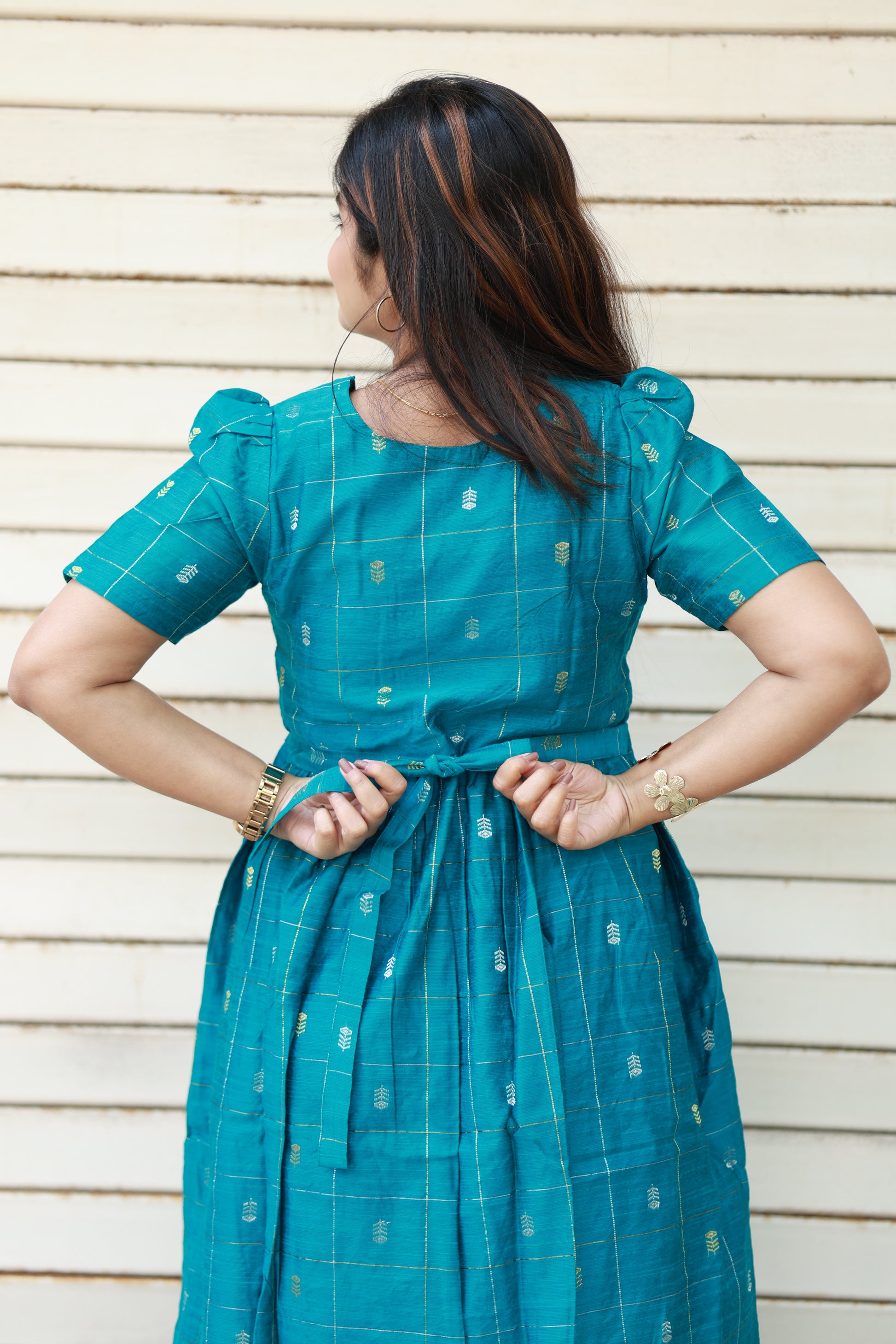 green and blue wedding dress Raw silk Maternity Maxi/Gown - Festival Collection