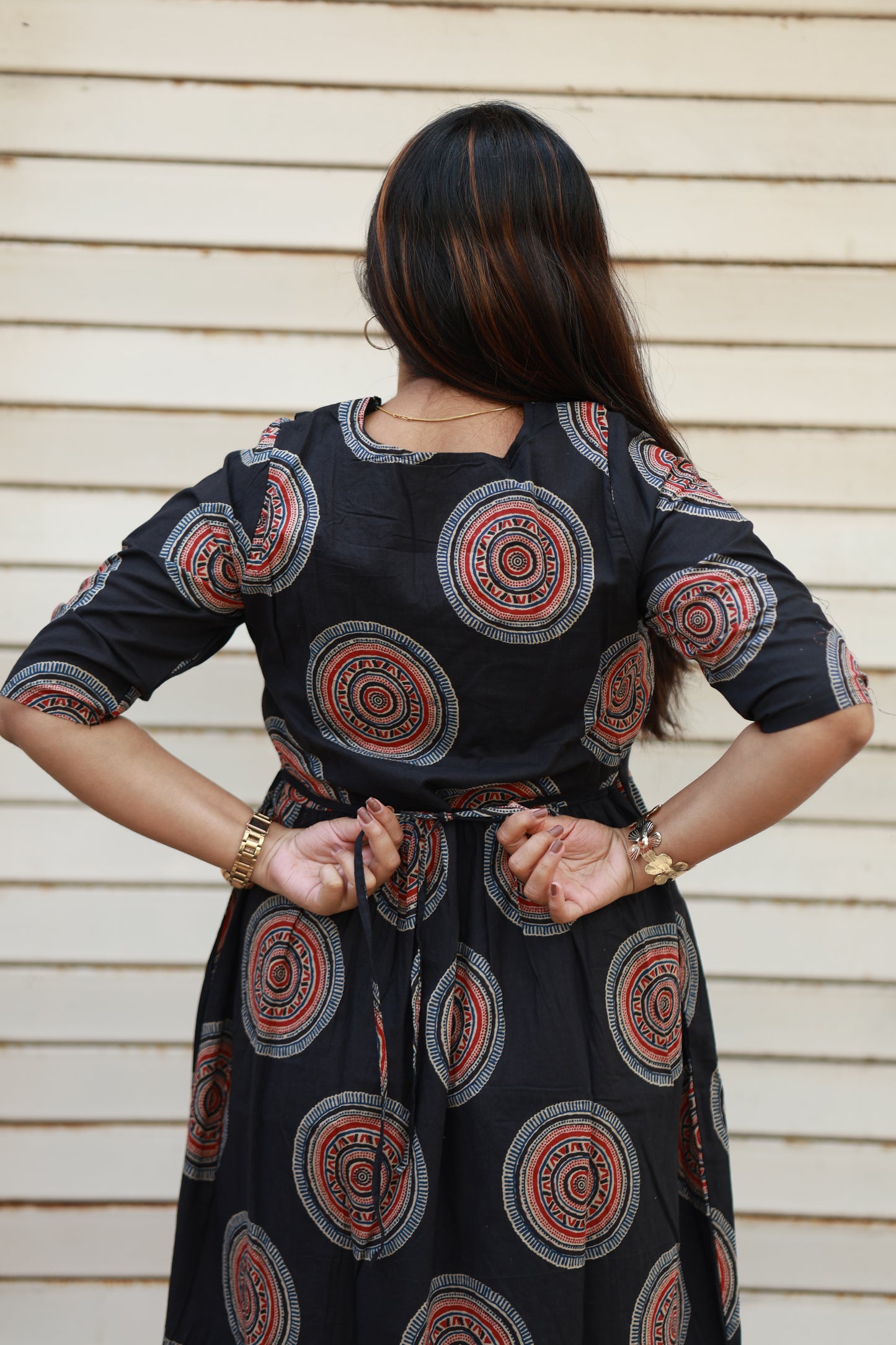 Cotton Maternity Midi/Gown - Black Ajrakh - Half lining - last pc in XL and 3XL