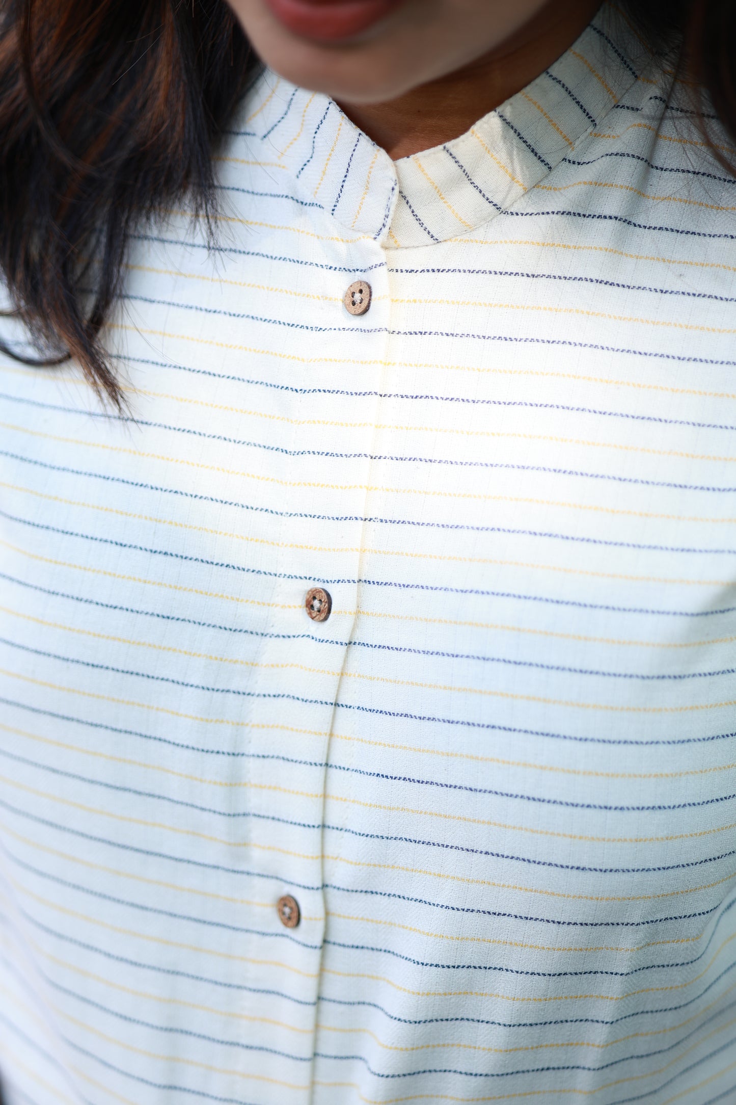 Coordset- White color with stripes,  4-button open front top for convenient feeding access