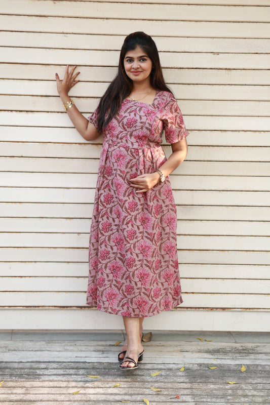 Maternity Maxi/Gown/Midi- Summer friendly cotton fabric, Lightweight cotton material, Bump friendly dress with pockets