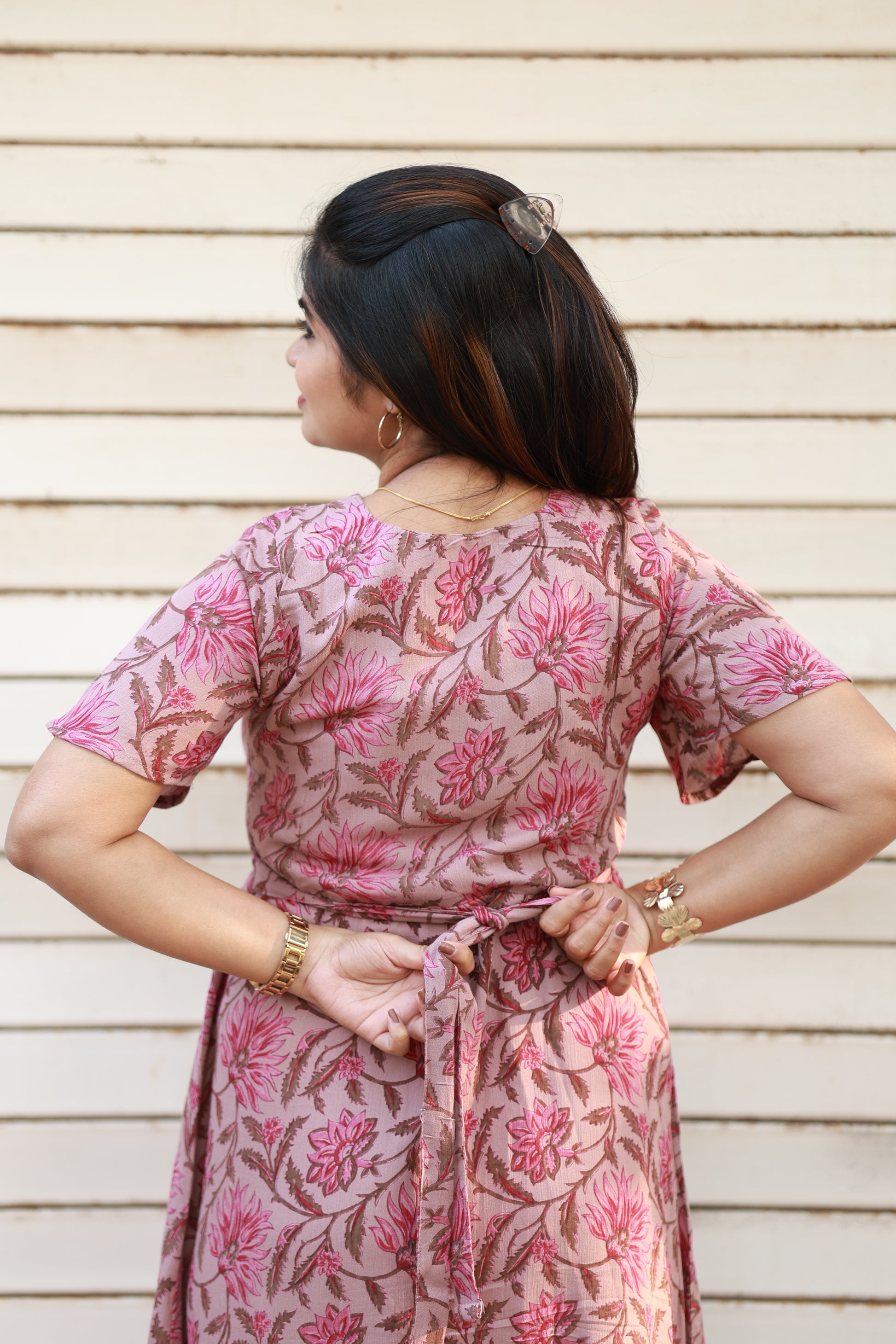 Maternity Maxi/Gown/Midi- Bump friendly back tie dress, Skin friendly cotton fabric, Half sleeve dress with Neemai