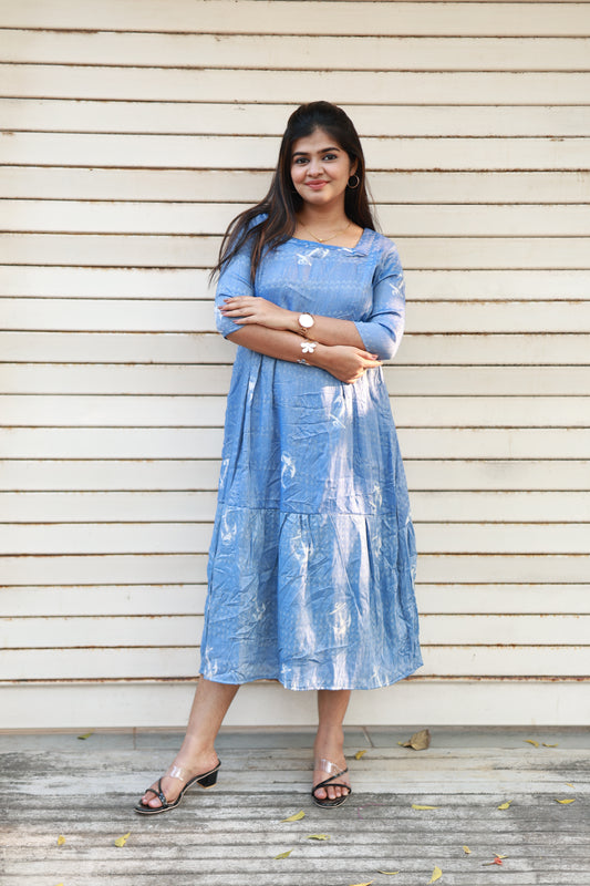 2  Layer (2 TIER)  Maternity / Feeding -  Maxi/Gown/Midi -   Jean Blue