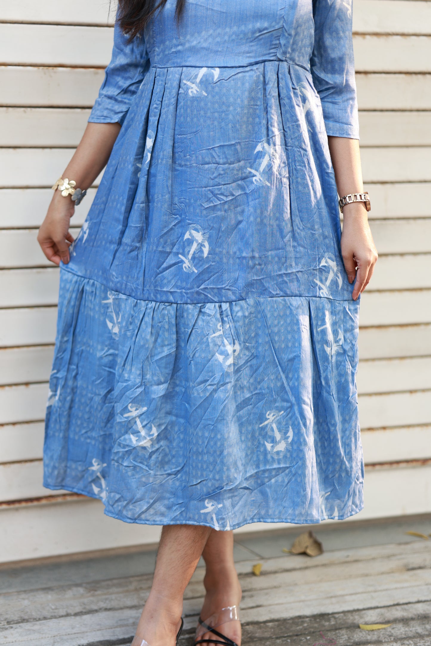 2  Layer (2 TIER)  Maternity / Feeding -  Maxi/Gown/Midi -   Jean Blue