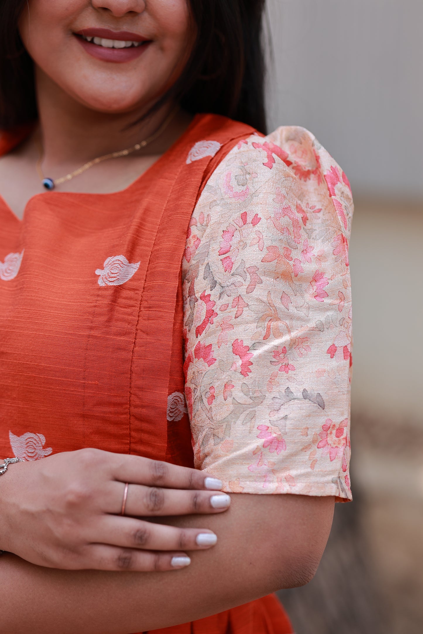 Raw silk - Double side zip  Maternity Maxi/Gown - Festival Collection - Orange Flower