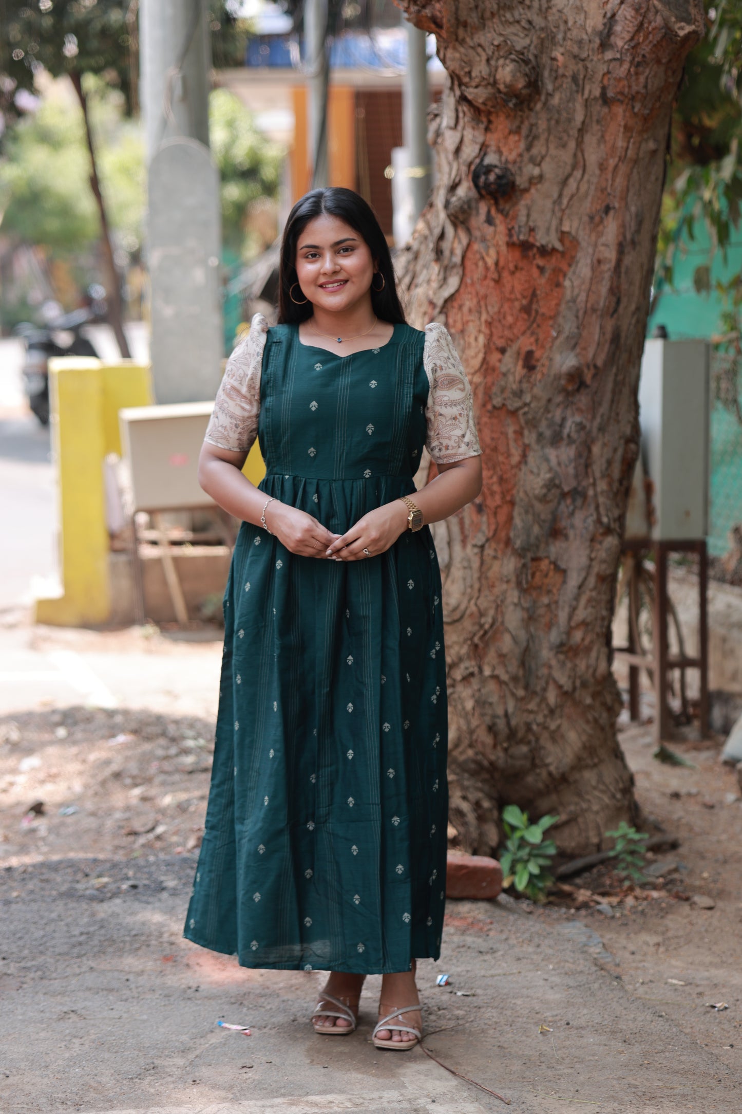 Raw silk - Double side zip  Maternity Maxi/Gown - Festival Collection - Deep Green