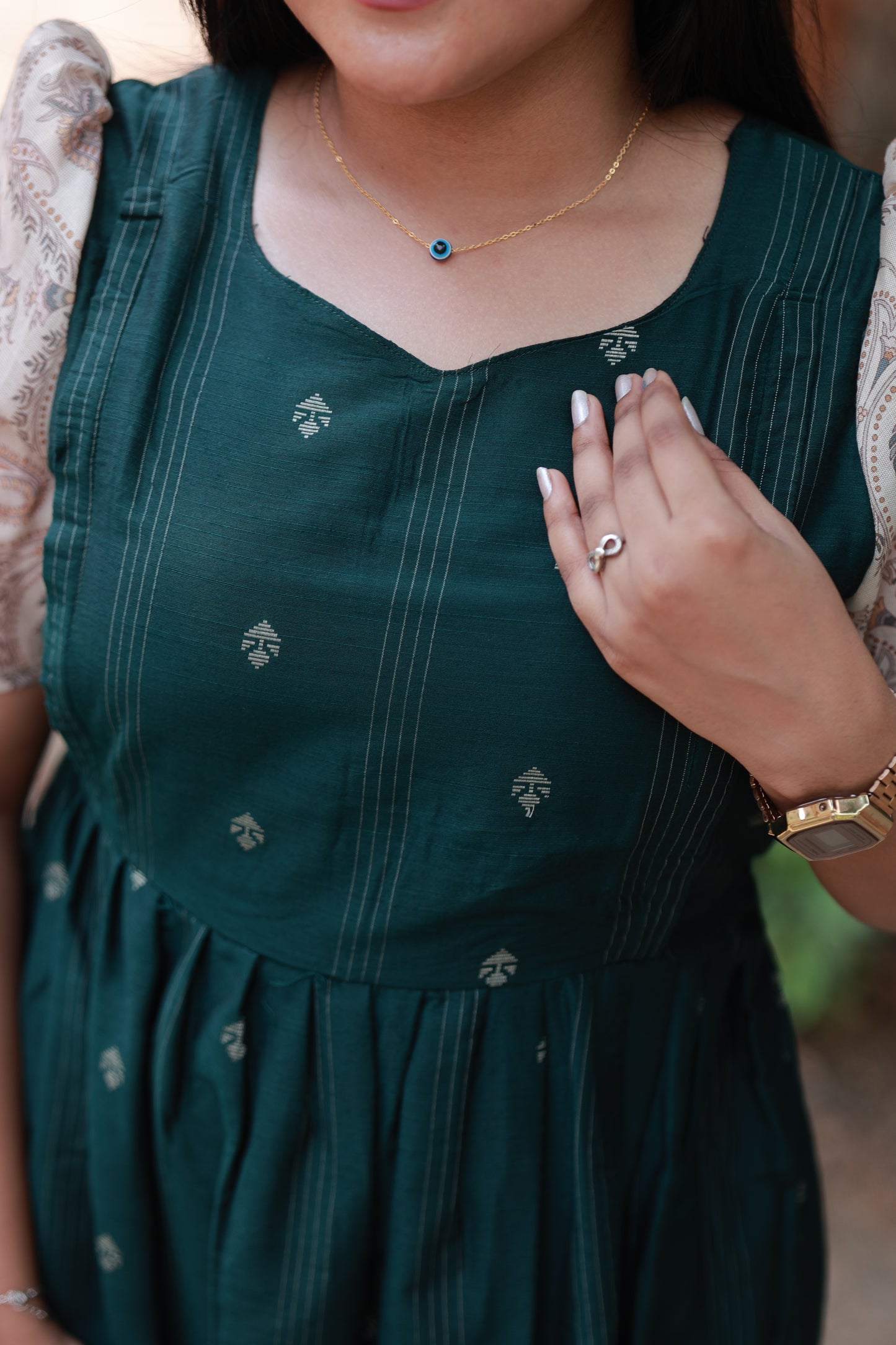 Raw silk - Double side zip  Maternity Maxi/Gown - Festival Collection - Deep Green