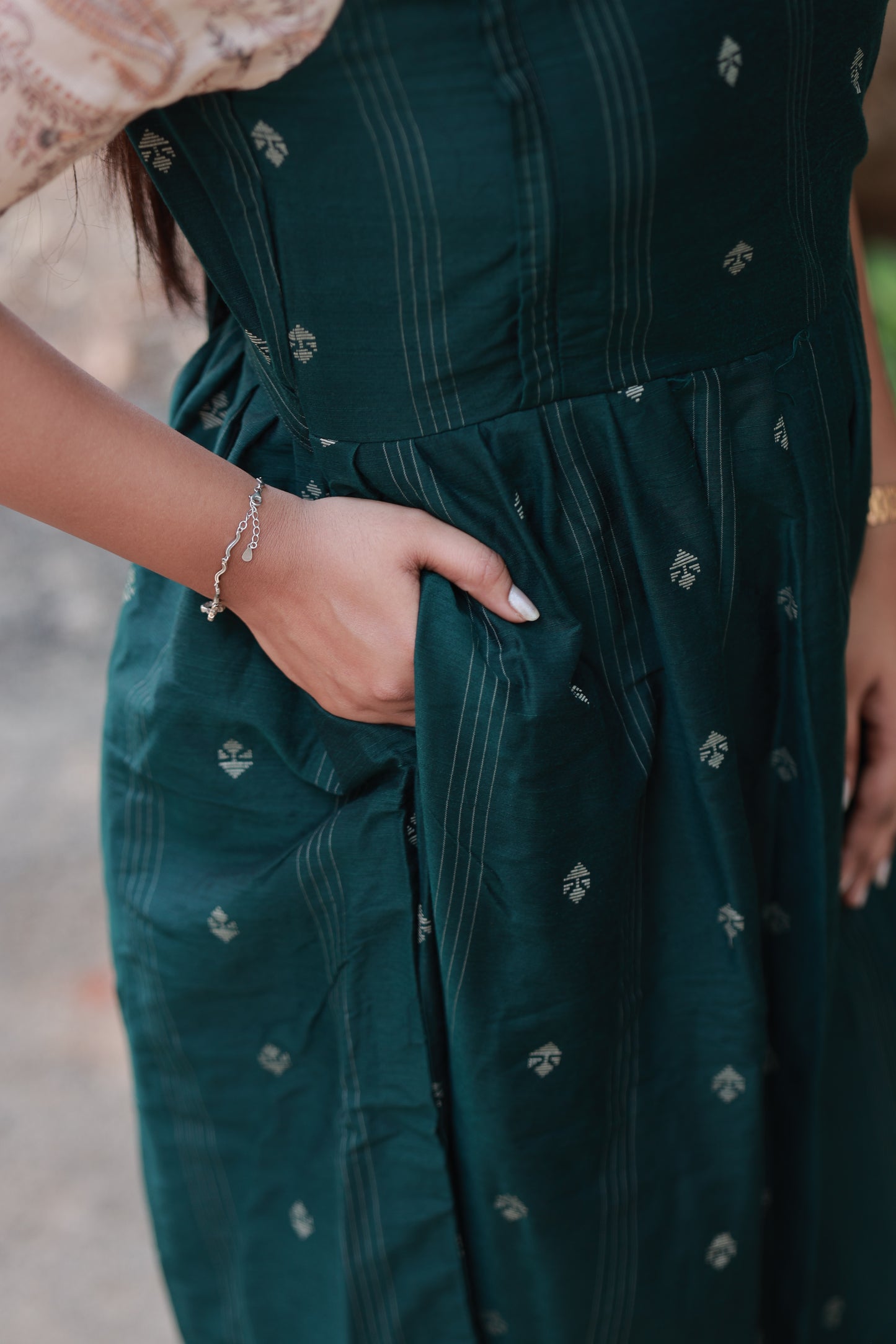 Raw silk - Double side zip  Maternity Maxi/Gown - Festival Collection - Deep Green