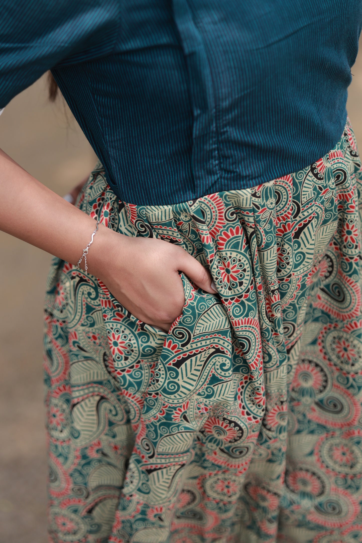 Cotton  Feeding/Maternity- Maxi/Gowns- Double side zip- Kalamkari blue stripe