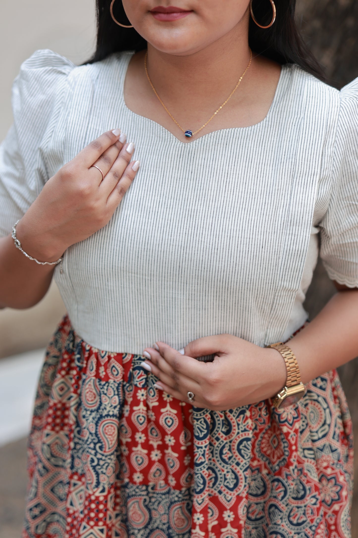 Cotton  Feeding/Maternity- Maxi/Gowns- Double side zip-  Kalamkari White and Red Dots
