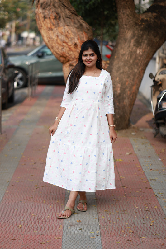 2  Layer (2 TIER)  Maternity / Feeding - Muslin Gown - Tier Dress - Pink hearts