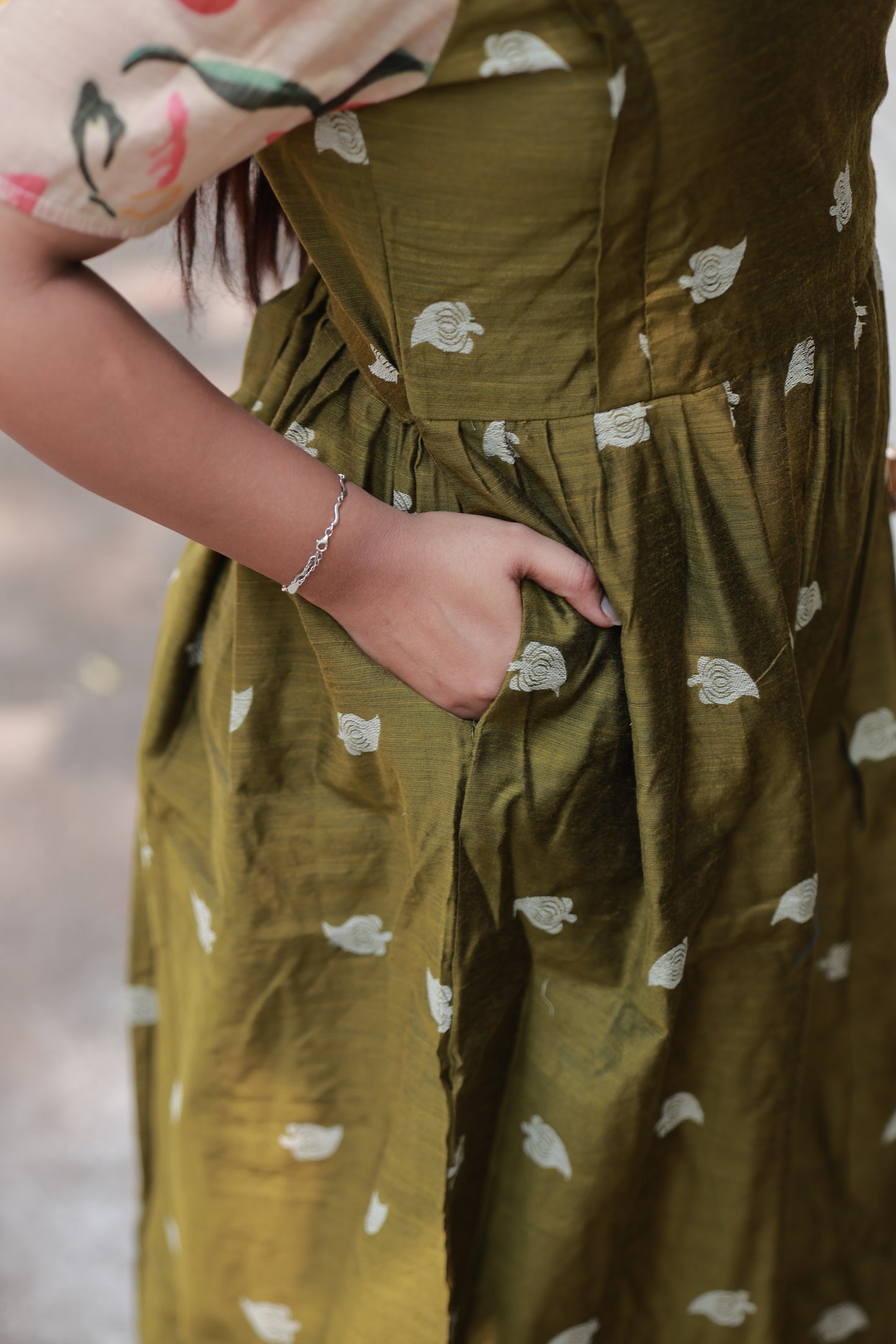 Raw silk - Double side zip  Maternity Maxi/Gown - Festival Collection - Olive Gold
