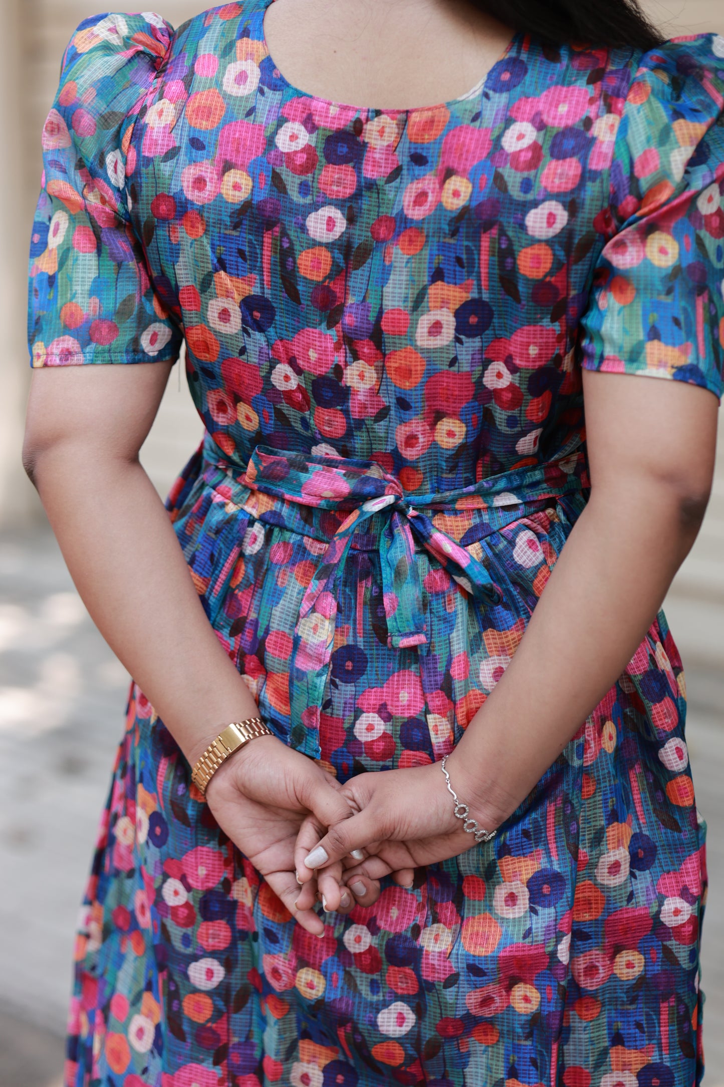 Center zip Normal / Maternity Midi/Gown-kota cotton with full lining -  Multi Flower