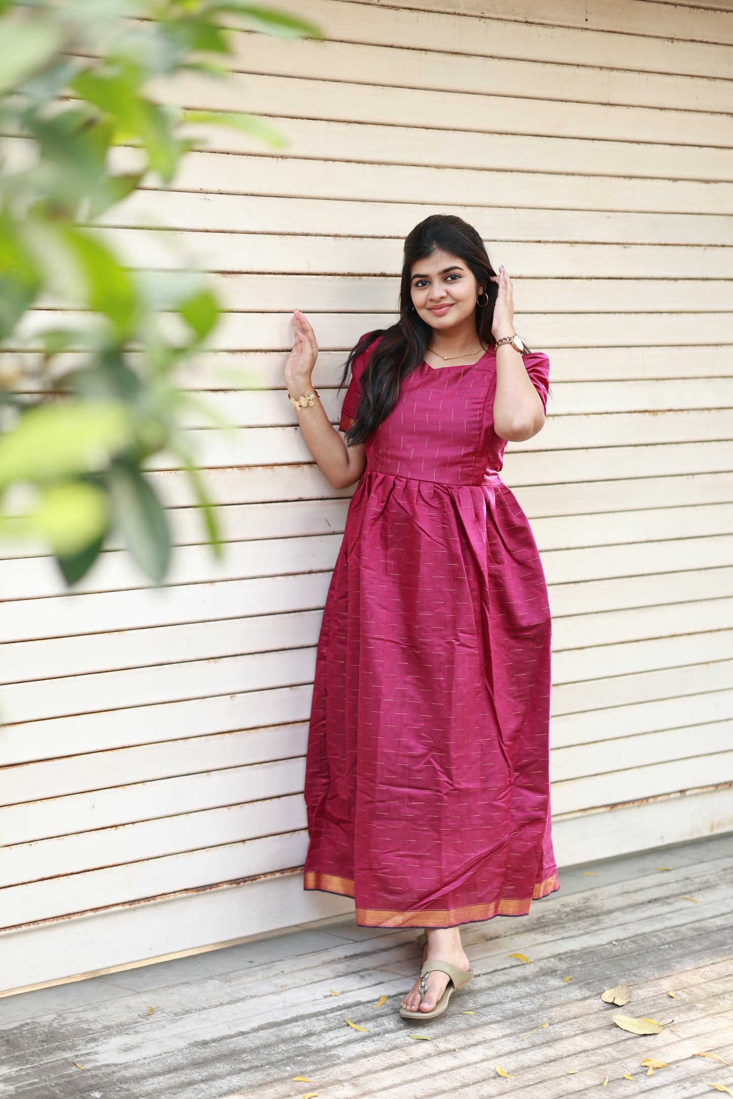 Raw silk Maternity Maxi/Gown - Festival Collection -    Hot pink