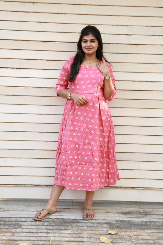 2  Layer (2 TIER)  Maternity / Feeding Muslin and cotton - Maxi/Gown / Maxi - Pink Elephant