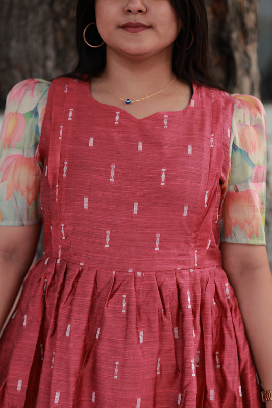 Raw silk - Double side zip  Maternity Maxi/Gown - Festival Collection - Light Pink And  lotus sleeve