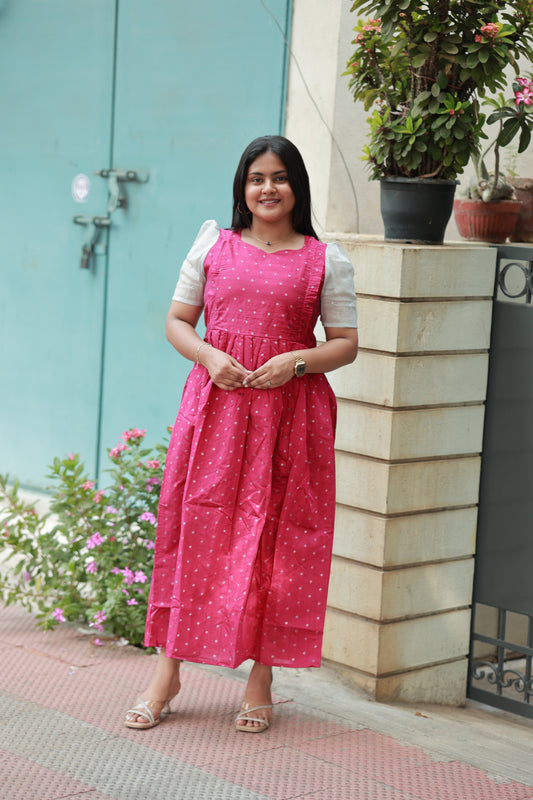 Raw silk - Double side zip  Maternity Maxi/Gown - Festival Collection -  Dark Pink and  Silver Sleeve