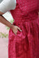 Raw silk - Double side zip  Maternity Maxi/Gown - Festival Collection -  Dark Pink and  Silver Sleeve